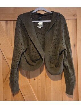 New! Lane Bryant Hooded Cardigan Sweater Women's Plus 22/24 Green Short Y2K Look